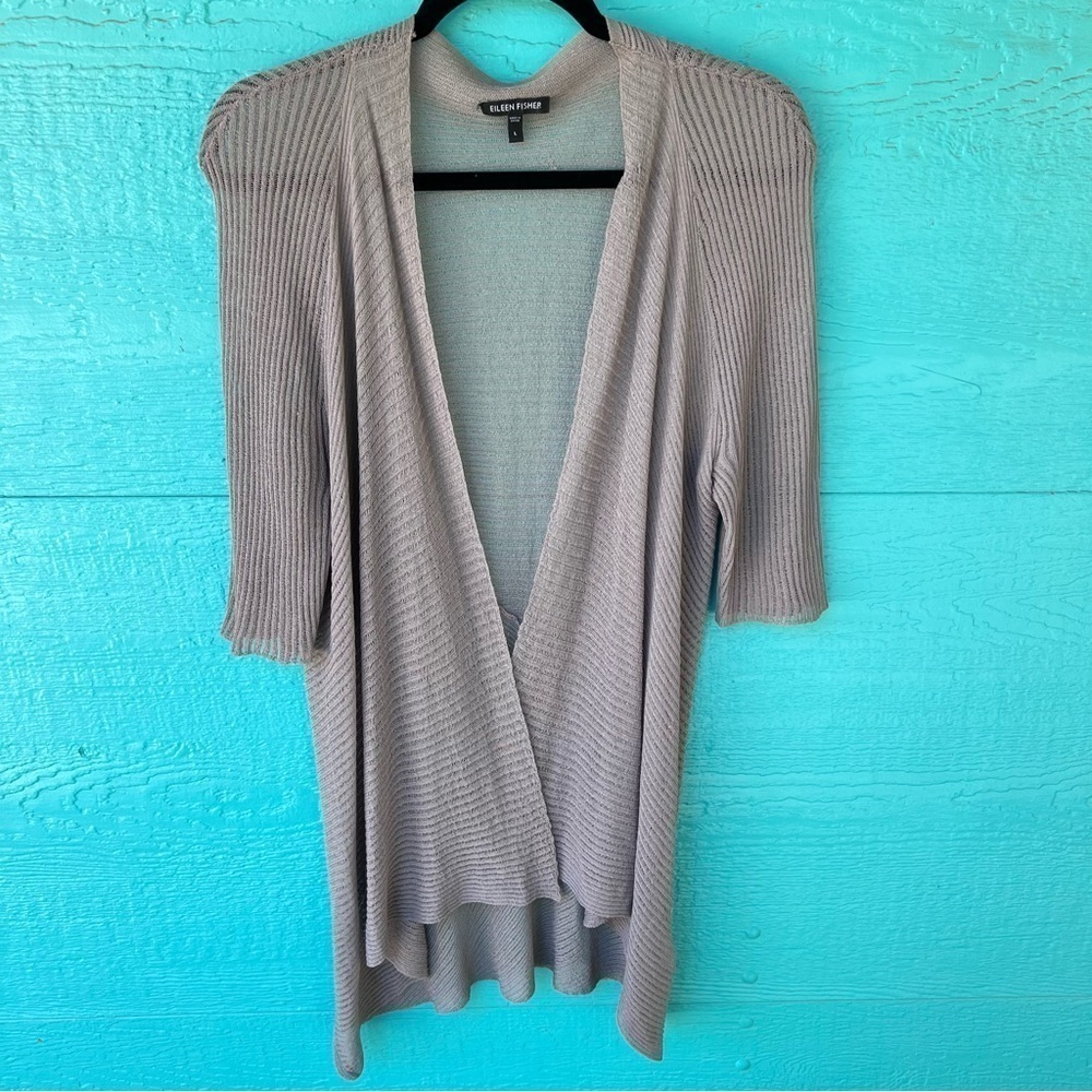 Eileen Fisher Iris Ribbed Linen Coverup Sheen Shawl Collar Cardigan Size Large